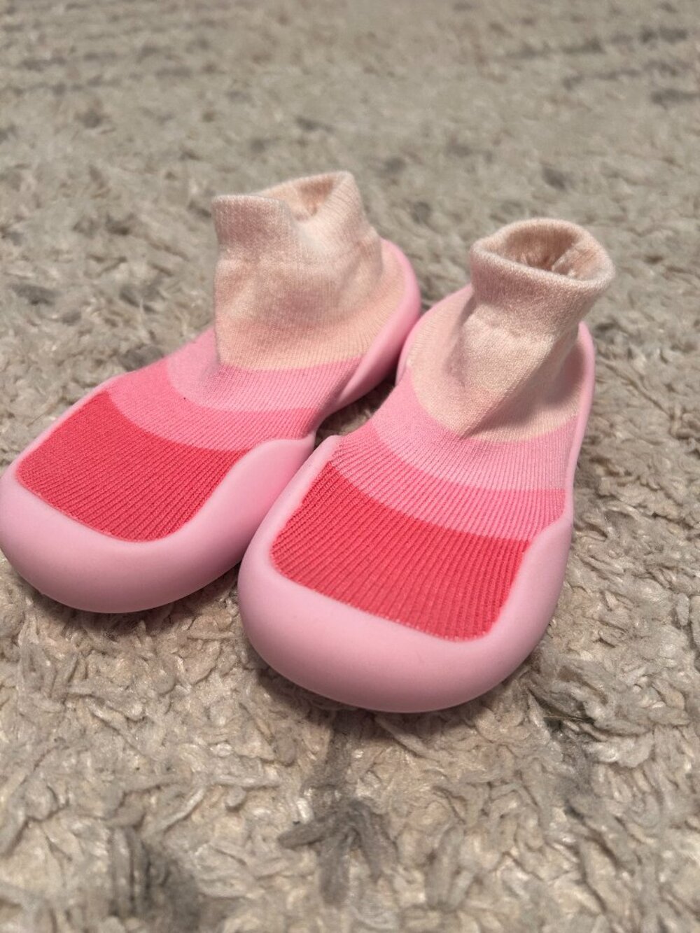 Tiny explorings baby sock shoe, size 24/25, striped pink
